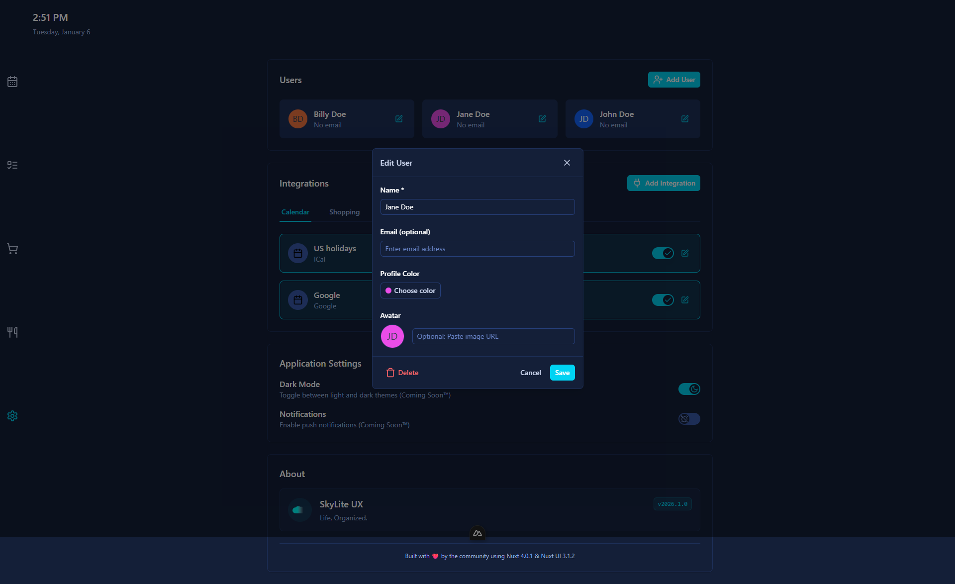 User Management Dialog